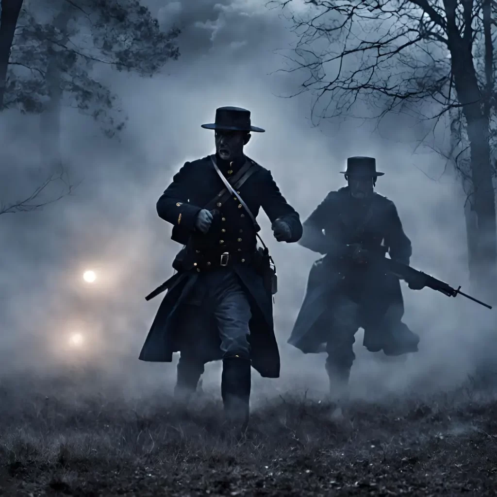 Two civil war soldier ghosts running