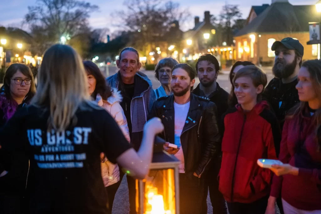 Guide telling spooky stories to guests