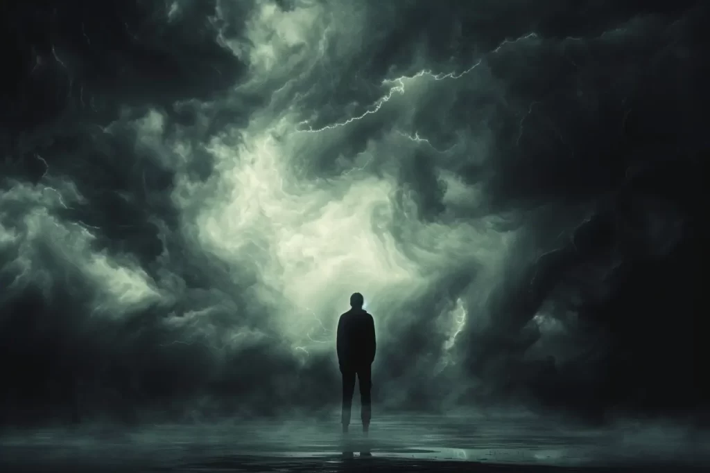 A man standing in a storm