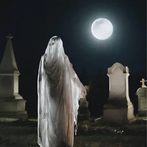 A ghost in a cemetery