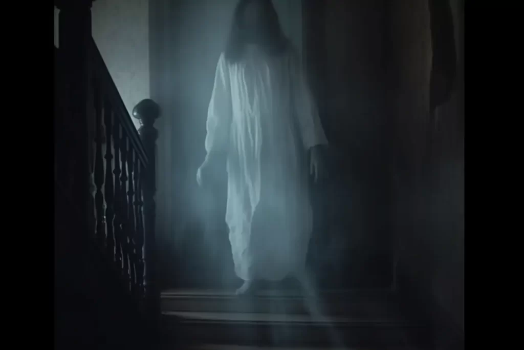 A ghost walking down a set of stairs