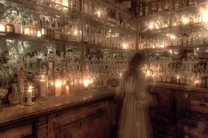 Woman ghost standing in a bar