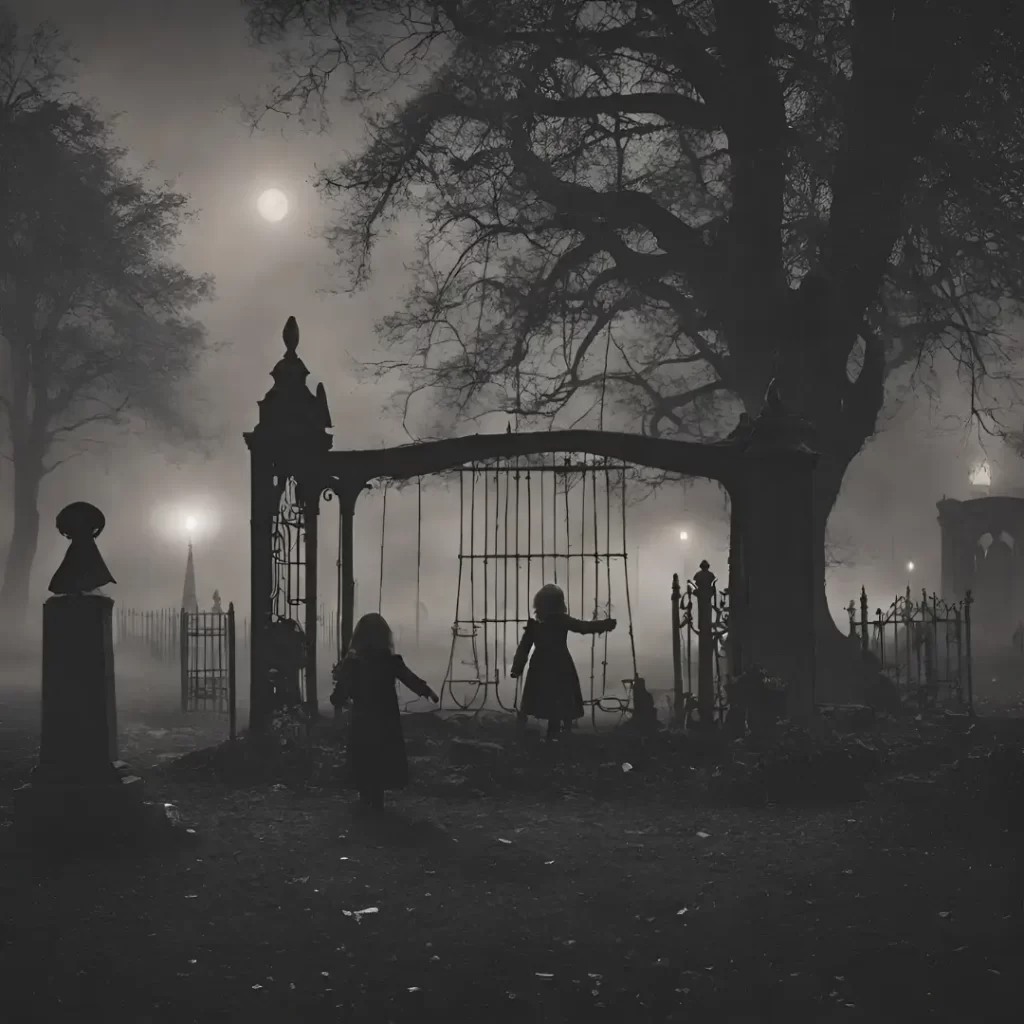 Ghostly children play in a creepy park