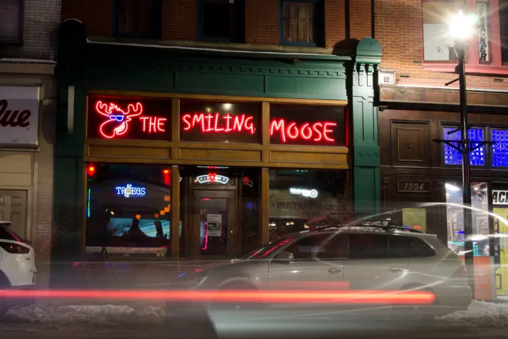 The entrance of the Smiling Moose