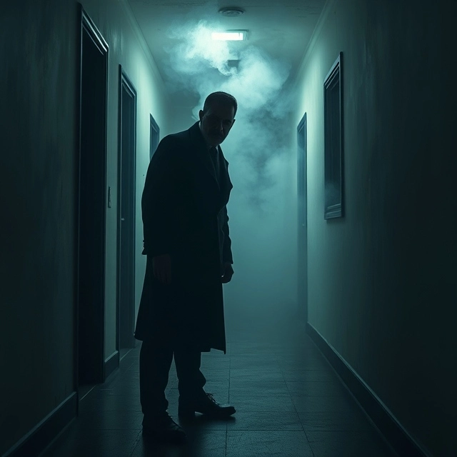 Male ghost in hallway