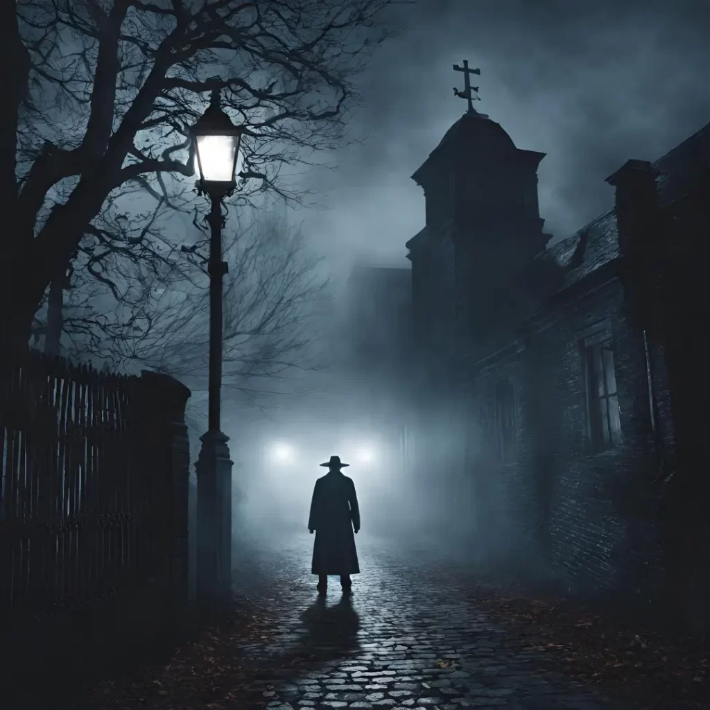 A priest on a dark street