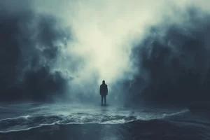 A man standing in a storm