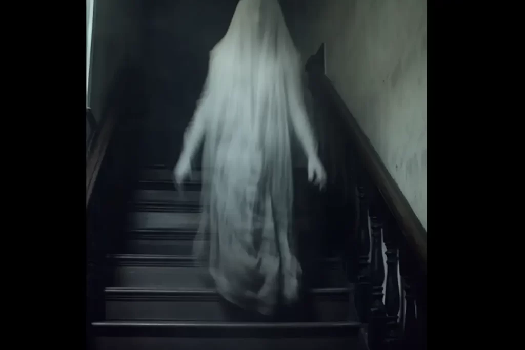 A ghost walking down the stairs